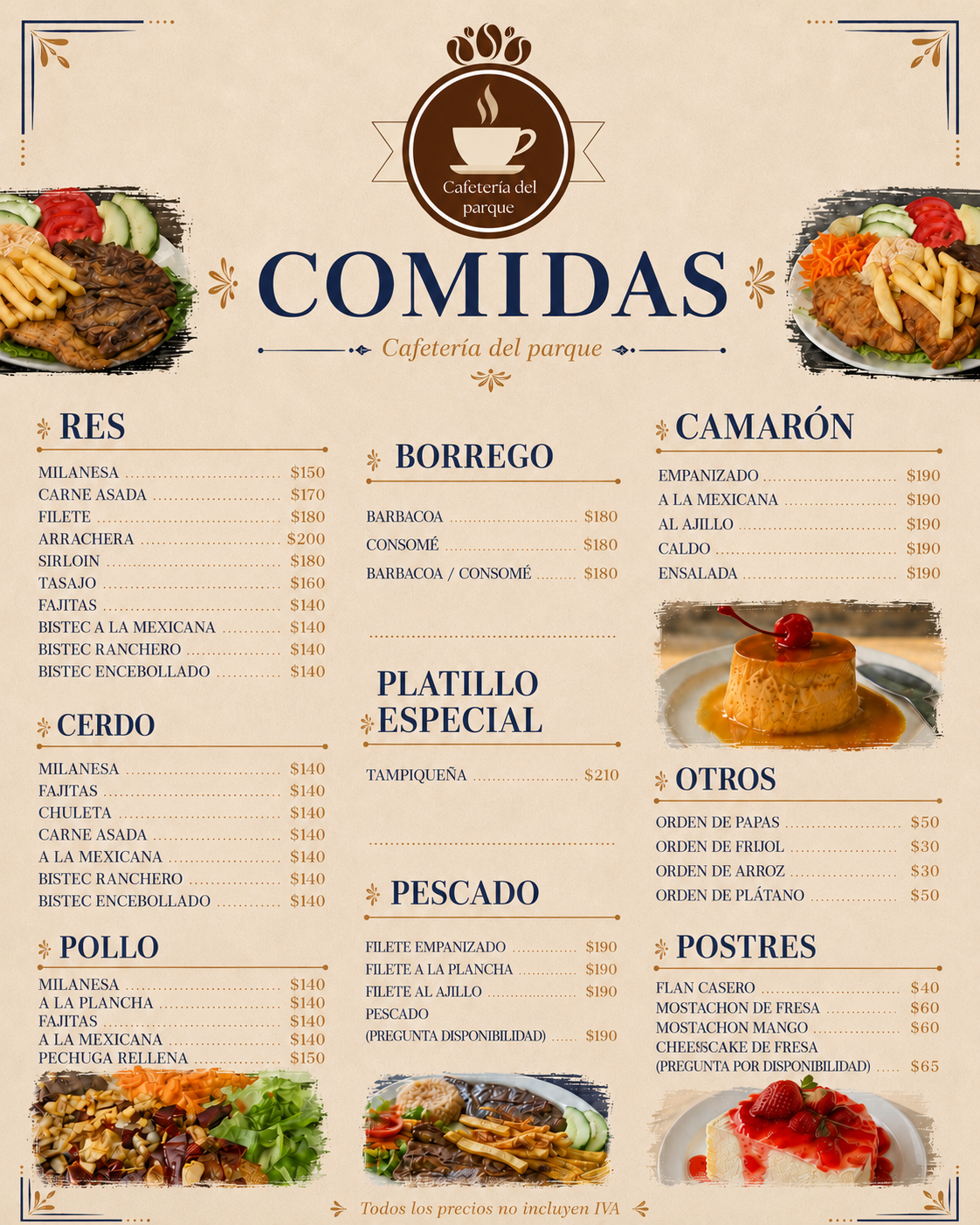 Menú de baguettes de la Cafetería del Parque